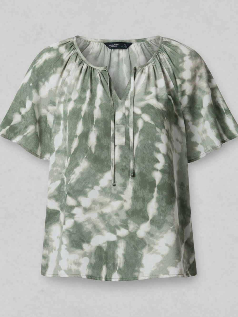 Simply Vera Vera Wang Green and White Tie-Dye Short Sleeve Peasant Top